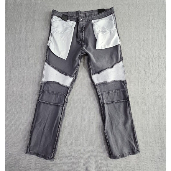 Franky Max Jeans Men's W36 L30 Tapered Gray Wash Moto Biker Reinforcement Denim - Picture 6 of 16